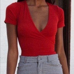 Red Ribbed Bodysuit